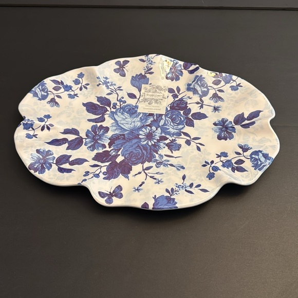 5pc SHABBY CHIC Blue and White Floral Serving Tray/Salad Plates -Scalloped Edges - Picture 3 of 9